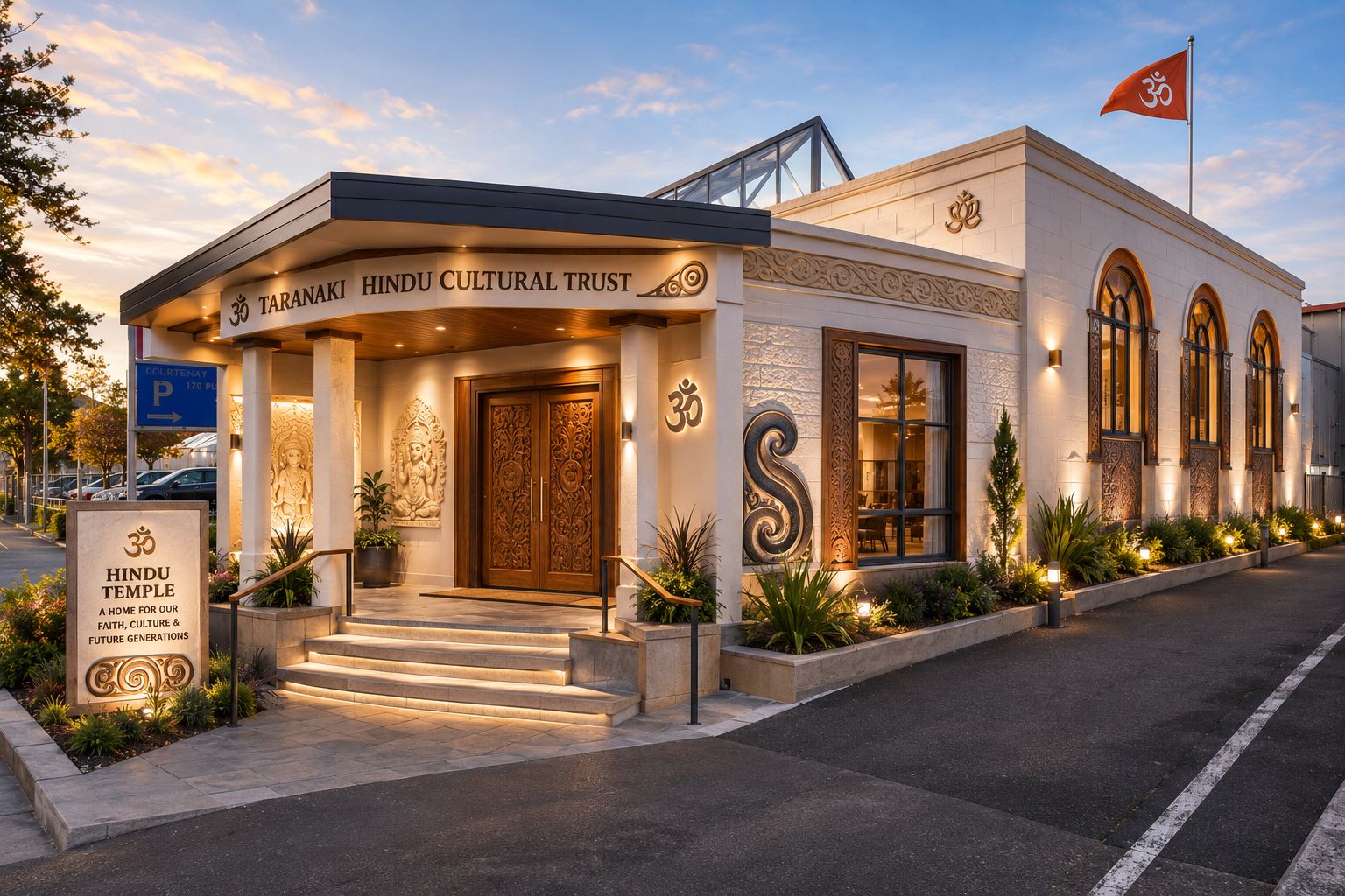 Artistic rendering of the proposed Taranaki Hindu Temple showing traditional architecture